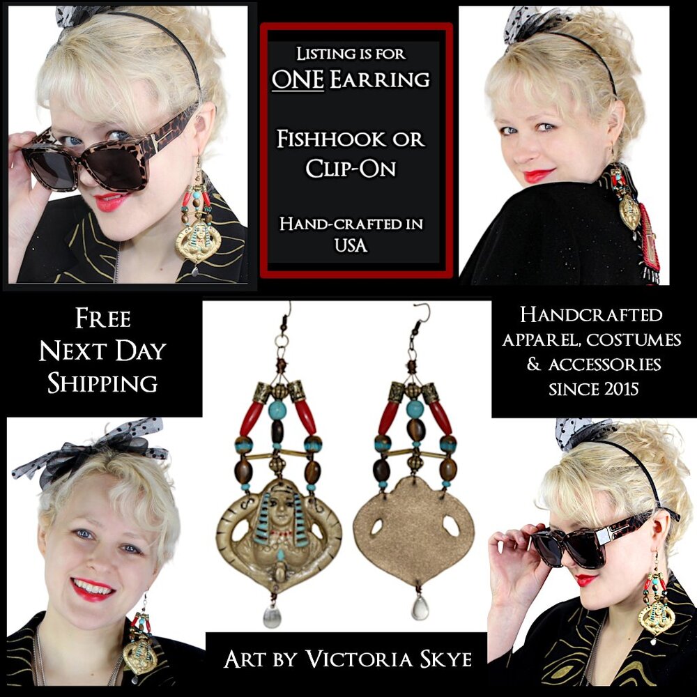 Desperately Seeking 80s Egyptian Nefertiti Earring in Fishhook or Clip-On